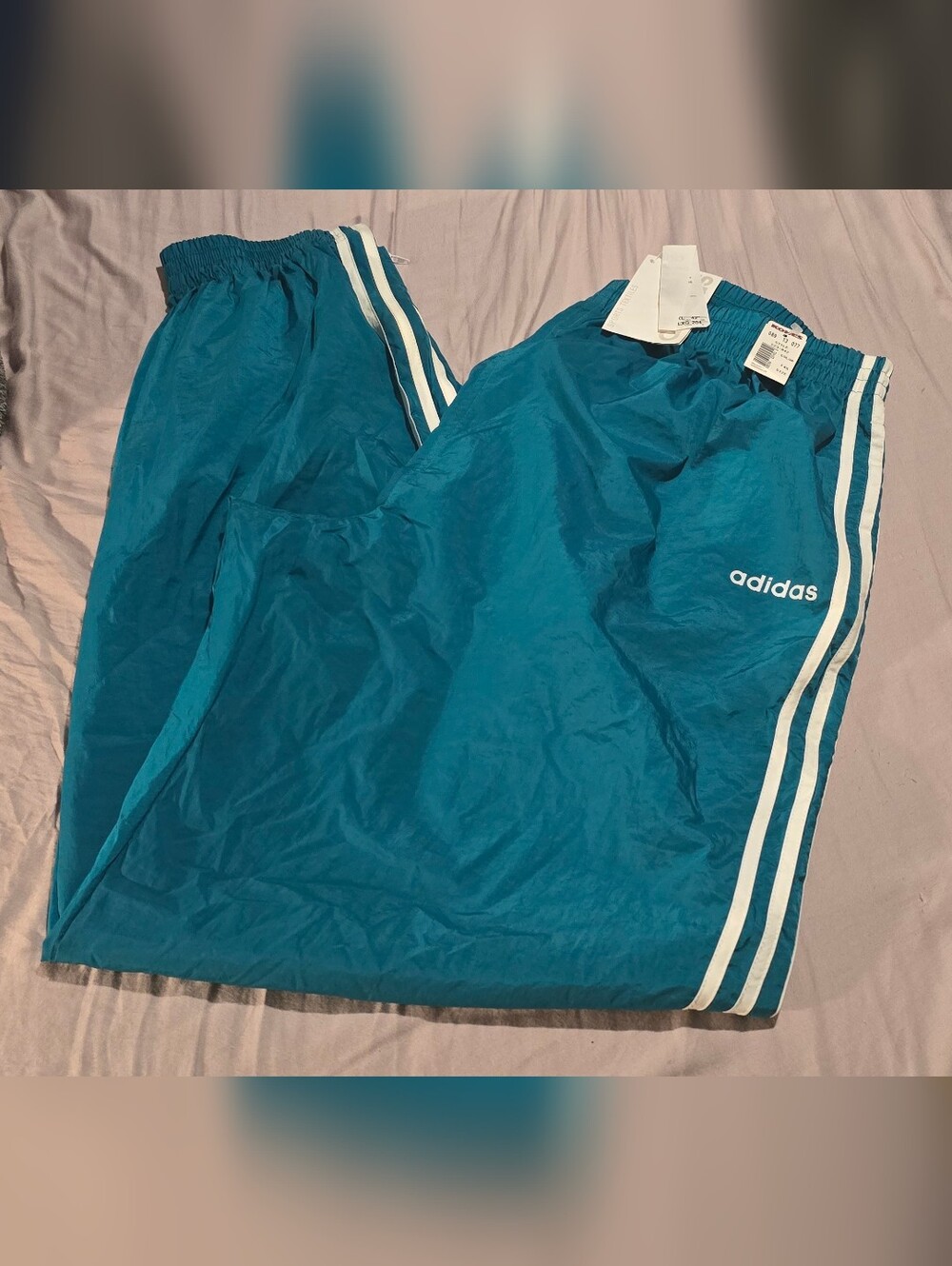 Vintage adidas Teal Blue Track Joggers with White Stripes